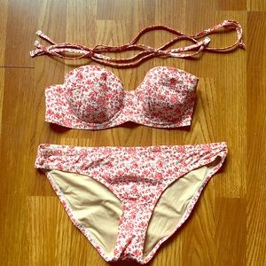 J Crew Red Floral Underwire Convertible Bikini 👙